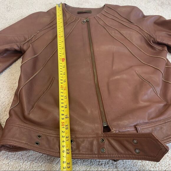 DANIER Brown leather moto jacket size XS - Picture 10 of 12